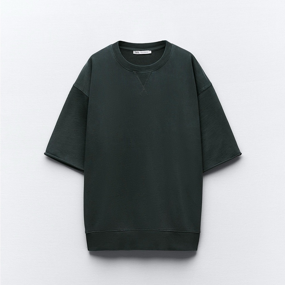 ZARA WASHED EFFECT SHORT SLEEVE PLUSH SWEATSHIRT - Picture 5 of 8